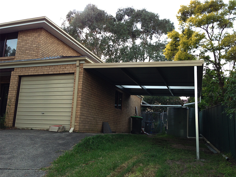 Skillion carport attached to side of home