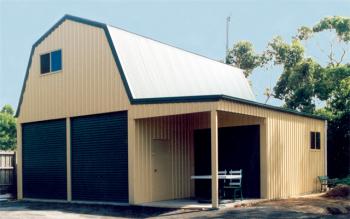 white and blue custom shed installed