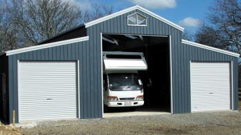 caravan parked in shed