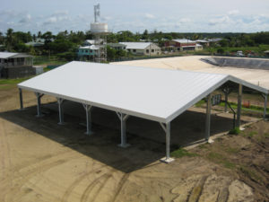 white roof shed installed at open space